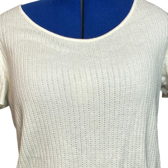 St. John Ivory Short-Sleeve Knit Top L Wool Cashmere Blend Made In USA - Picture 4 of 8